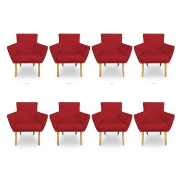 Imagem de Kit 8 Poltronas Decorativa Leticia Suede Vermelho Pés Palito Castanho - Pallazio