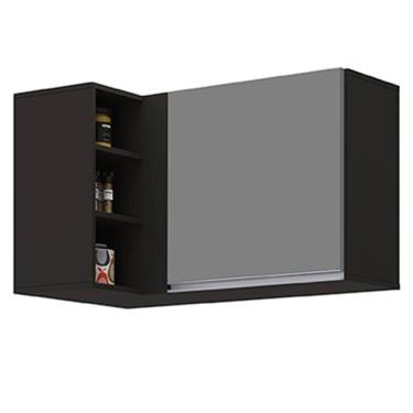 Imagem de Armário Aéreo De Canto Reto Com Nicho Adega Austin Preto-cinza - Lumil