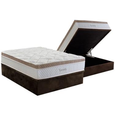 Imagem de Conjunto Box Baú Casal: Colchão Molas Herval Ensacadas Toronto + Base crc Suede Brown (138x188)