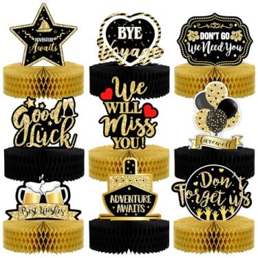 Imagem de 9 peças de decoração de festa de despedida de mesa em preto dourado e preto e centro de mesa We Will Miss You, peças centrais de mesa 3D para festa de despedida, aposentadoria, formatura, festa, mesa, artigos de decoração