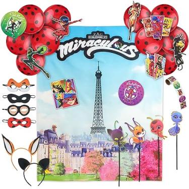 Imagem de Miraculous 50-Piece Mega Party Pack - All-In-One Party Box For Zag Heroez Miraculous-Themed Birthday Party, Miraculous Ladybug Party In A Box Celebration Kit, Miraculous Backdrop and Party Props For Kids Birthday Party