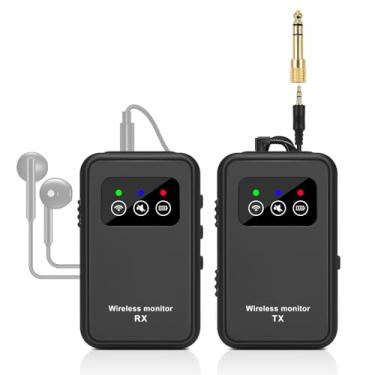Imagem de Kadjuh Sistema de monitor intra-auricular estéreo sem fio 2,4 G sistema IEM sem fio monitor de palco com transmissor Beltpack receptor emparelhamento automático, 50 metros para estúdio, banda,