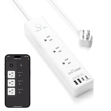 Imagem de Extensão de tomada inteligente BN LINK, protetor contra sobretensão com 3 tomadas inteligentes controladas individualmente, 4 USB (incluindo 20W USB-C), compatível com Alexa e Google Home
