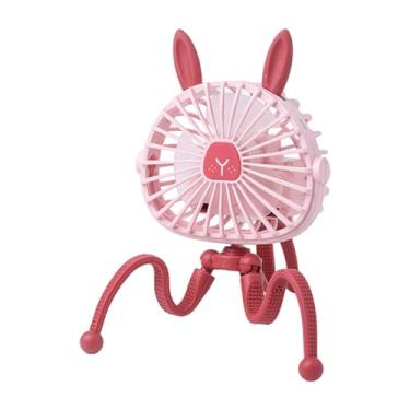Imagem de WeiLaiKeQi Ventilador de mesa portátil de três velocidades em formato de polvo com luz Ventilador de carrinho para casa Sala de estar Quarto Guarda-chuva Berço, Orelhas de Coelho Rosa