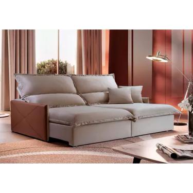 Imagem de Sofá Luxo Molas Ensacadas Portinari Detalhe Em Couro 1.80m Palha