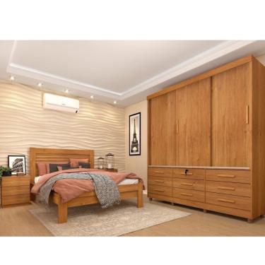Imagem de Quarto Completo Roupeiro 3 Portas, Cama Casal E Mesa De Cabeceira Chicago Tcil Móveis Cinamomo/Cinamomo