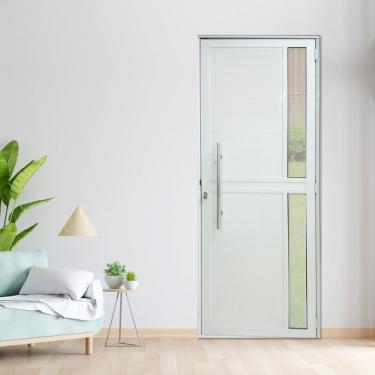 Imagem de Porta De Alumínio Lambril Seteira 210X90Cm Lado Direito 25 Premium Lux Esquadrias Branco