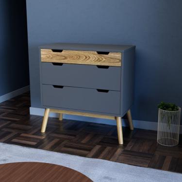 Imagem de Cômoda 3 Gavetas Em Madeira Maciça Lara Parpinelli Cinza/Cera