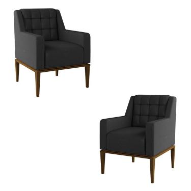 Imagem de Kit 2 Poltronas Decorativas Sala De Estar Base Madeira Madonna Pu Preto G52 - Gran Belo