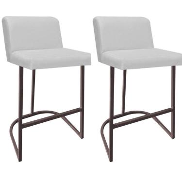 Imagem de Kit 02 Banquetas Com Encosto Confort Bistrô Cozinha Ferro Marrom Corino Branco - Amey Decor