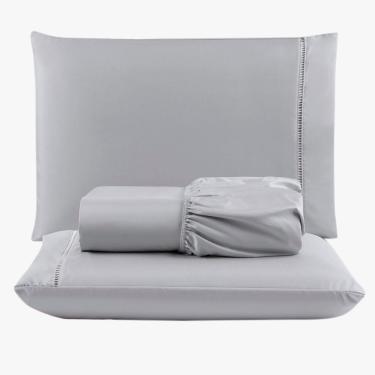 Imagem de Jogo De Lençol Peletizado 400 Fios Queen 3 Peças - Casa - Hotel - Pousada - Cinza