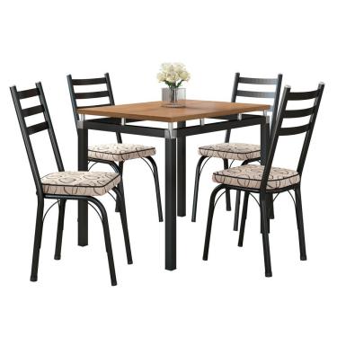 Imagem de Kit Mesa De Jantar Marva 91cm Com 04 Cadeiras Luisiana Cedro Ferro Preto - Pallazio