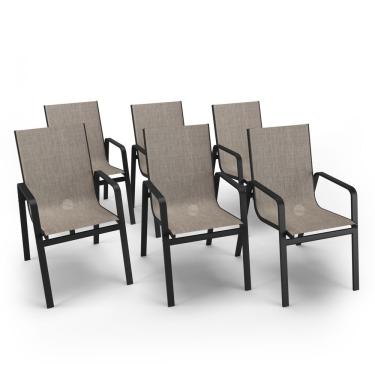 Imagem de Kit 6 Cadeiras Miami Gourmet Alumínio Preto Tela Mocca