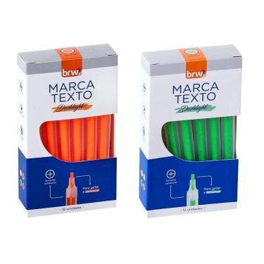Imagem de 2 Caixas Marca Texto Fluorescente Transparente 12 Unidades Brw Laranja E Verde