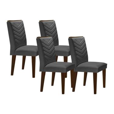 Imagem de Cadeira Sala De Jantar Londrina Madeira Kit 4 Un Capuccino - Linho Grafite - Rufato