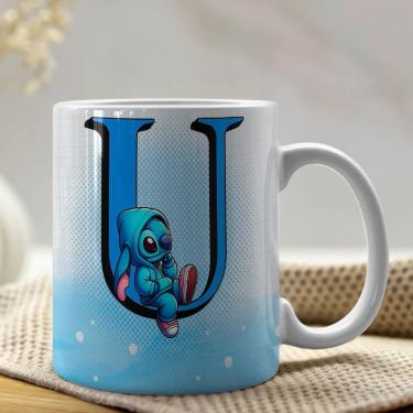 Imagem de Caneca De Porcelana Stitch Letras A-z 325ml Azul U