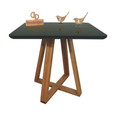 Imagem de Mesa Jantar Base X Tampo Quadrado Laca Com Vidro 110cm Preto