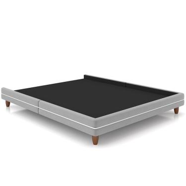 Imagem de Cama Casal Base Box Pés Madeira 203cm Suném P05 Veludo Cinza - Lyam Decor