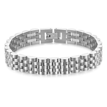 Imagem de MYNENEY Pulseira masculina de aço inoxidável de 10 mm, pulseira de corrente de elos de relógio para homens prata/ouro/preto 19 cm / 21 cm de comprimento joia masculina clássica, 8.27in, Aço inoxidável