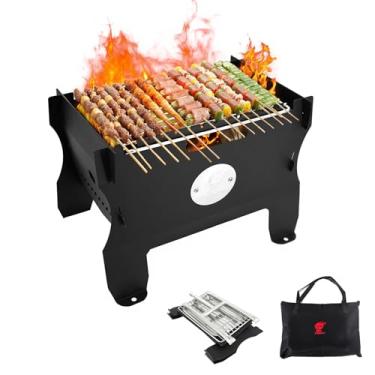 Imagem de BiggerFire Churrasqueira De Acampamento, Fogão Fogueira, 2 Em 1, Portátil, Carvão Ou Gás, Espeto Aço Destacável, Churrasqueiras Fogueira Com Mangueira Para Cozinhar Ao Ar Livre, Churrasco, 13 Espeto