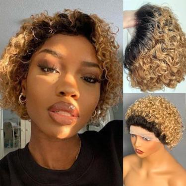 Imagem de Msviki Peruca Curta Cacheada Com Corte Pixie, Cabelo Humano, 13X1, Marrom, Ombré, Preta, Sem Cola, Pré-Arrancada, Frontal Hd, Nós Descoloridos Bebê Para Mulheres
