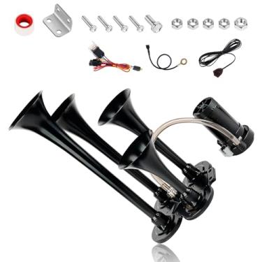 Imagem de OVANOH Kit De Buzina Trem 150 Db 12 V, 4 Alto-Falantes Com Botão, Compressor Ar Compatível Caminhões, Carros, Semi-Reboques, Caminhonetes, Motorhomes, Suvs E Outros Veículos, Chicote Elétrico Bd Ult