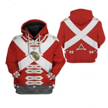 Imagem de Moletom com capuz histórico para crianças, uniforme de guerra revolucionária, estampa 3D, jaqueta do exército, fantasia de Halloween, casacos vermelhos do exército britânico, tamanho infantil PP