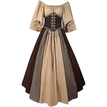 Imagem de Vestido Renascentista feminino Medieval Ren Faire Espartilho vitoriano vestido de baile elegante vintage vestidos irlandeses Halloween, Café marrom, 4X-Large