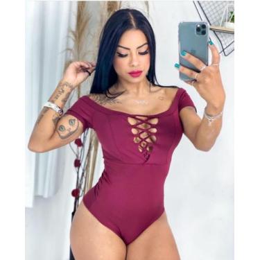 Imagem de Body feminino ombro a ombro decote em X na frente com bojo tecido supl