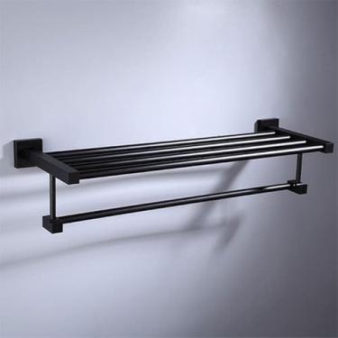 Imagem de Kit de ferragens para banheiro preto - 6 peças de toalheiros e ganchos para papel higiênico - aço inoxidável, toalheiro