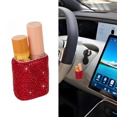 Imagem de Veseek Protetor labial de carro Bling para batom de batom, suporte de batom, suporte de batom para mulheres (vermelho)