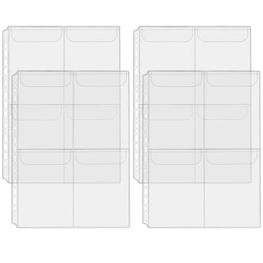 Imagem de 4 bolsos de plástico tamanho A4, 4 bolsos para fichário A4, envelopes de dinheiro sem zíper, mangas para fichários com bolso para fotos, sacos de arquivamento de carimbos, organizador de contas de