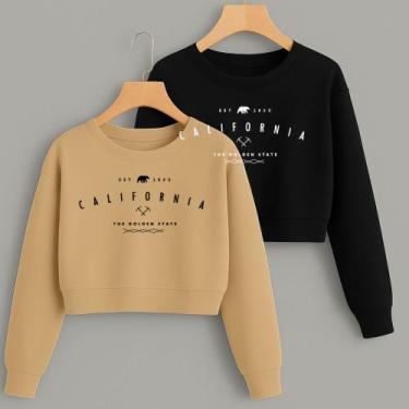 Imagem de Kit com 2 Cropped Moletom Estampa California Golden State Modinha Inve
