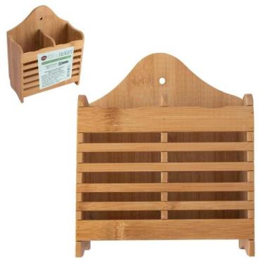Imagem de Porta Talher / Escorredor de Talher de Bambu Com 2 Divisorias 18,5x14,