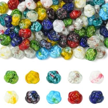 Imagem de UR URLIFEHALL 100 peças de contas aleatórias de vidro rosa de vidro coloridas feitas à mão para pulseira, colar, joias, artesanato, suprimentos