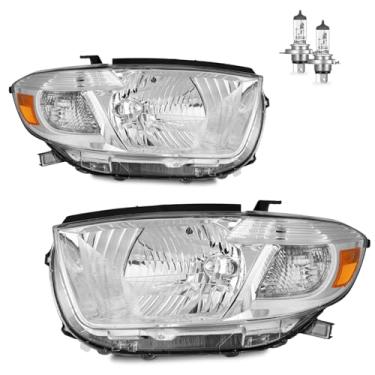 Imagem de Vizotae Conjunto de faróis para Toyota Highlander Sport Utility 2008-2010 substituição de farol de halogênio, farol alto/baixo com lâmpadas, lado do motorista e do passageiro