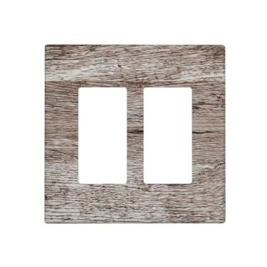 Imagem de Capas de tomada rústica cinza escuro tábua de madeira textura vintage 2 gangues interruptor duplo interruptor de luz placa decorativa placa de parede GFCI tomada capa de interruptor elétrico capas