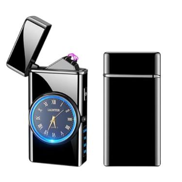 Imagem de TIKIUKI Isqueiro de arco duplo à prova de vento com luz LED, visor colorido, recarregável por USB, design durável – ideal para entusiastas de atividades ao ar livre, acampamento, caminhada e presentes