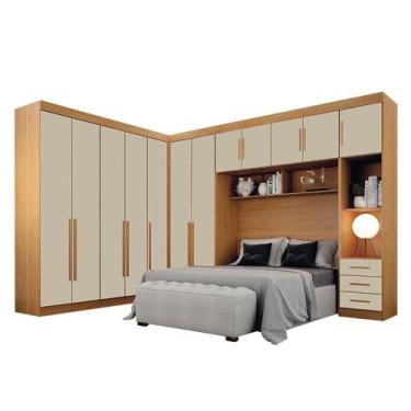 Imagem de Quarto De Casal Modulado 12 Portas Orion Cinamomo Off White  Leifer Mó