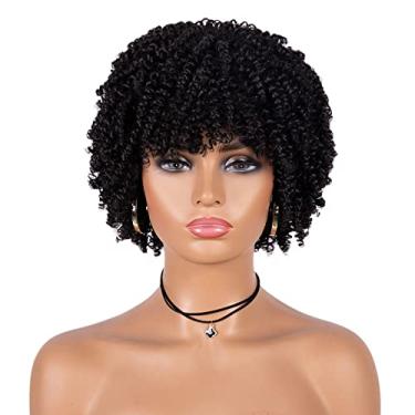 Imagem de Unonet Perucas de cabelo sintético encaracolado crespo para mulheres negras, perucas afro cacheadas curtas com franja, perucas cosplay naturais cacheadas (preta)