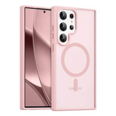 Imagem de RALEAVO Capa magnética forte para Samsung Galaxy S23 Ultra [compatível com Magsafe] Capa protetora fina à prova de choque para celular S23 Ultra com traseira rígida translúcida, rosa