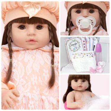 Imagem de Bebê Reborn Princesa Cabelo Castanho Fofinha Com Acessórios - Cegonha 