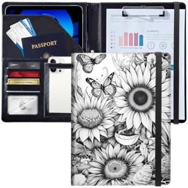 Imagem de Padfolio/Portfolio Folder Clipboard, Borboleta e Girassol Carteira de Couro Personalizada com Retomar Documento Organizador Tamanho Carta A4 Porta-cartões de visita para homens e mulheres