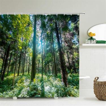 Imagem de Cortinas de chuveiro de paisagem para banheiro Poliéster Cenário natural Floresta Impressão Cortina de chuveiro com gancho 180 * 200CM,705G,W90xH180cm
