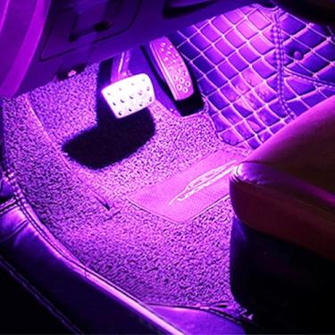 Imagem de QAUBEN Iluminação Ambiente Interior de Carro RGB 64 Cores Multicoloridas Música Kit de Iluminação para Área dos Pés de Carro com Isqueiro e Microfone de Aplicativo, 12V-24V 1W