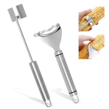 Imagem de 2 Peças Descascador e Descascador de Milho, Cortador Milho em Aço Inoxidável Debulhador Raspador Separador Eficiente de Espigas e Removedor Grãos para Cozinha Restaurantes