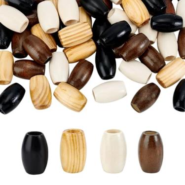 Imagem de PH PandaHall 60 peças de contas de madeira de 4 cores com furos grandes 30 x 20 mm contas de madeira para artesanato, contas de tubo de madeira, contas de cabelo de madeira, contas de macramê para