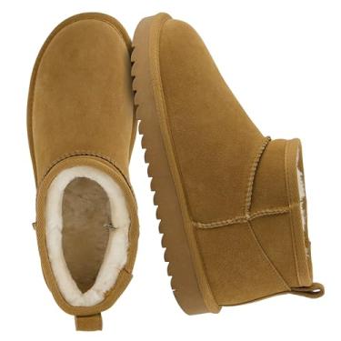 Imagem de CUSHIONAIRE Bota feminina Hip 2 de camurça genuína até o tornozelo, confortável com forro de shearling sintético para inverno, Camurça genuína castanha, 35