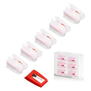 Imagem de Pacote com 6 agulhas para toca-discos, agulhas para toca-discos vermelho JUKFITA compatível com Crosley, Victrola, vinil, fonógrafo ION