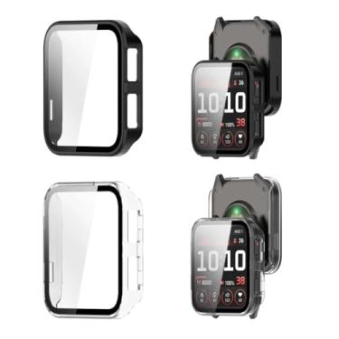 Imagem de Pacote com 2 capas rígidas de policarbonato compatíveis com Garmin Venu X1, película protetora de tela de relógio com cobertura total embutida de vidro temperado (preto + transparente)